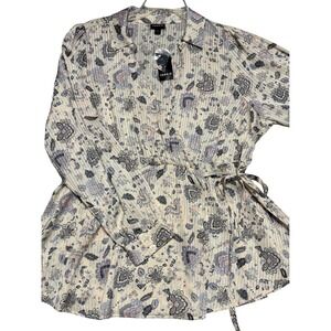 New Torrid Stripe Satin Collared Surplice Blouse Fortune Paisley Dew Plus 1X